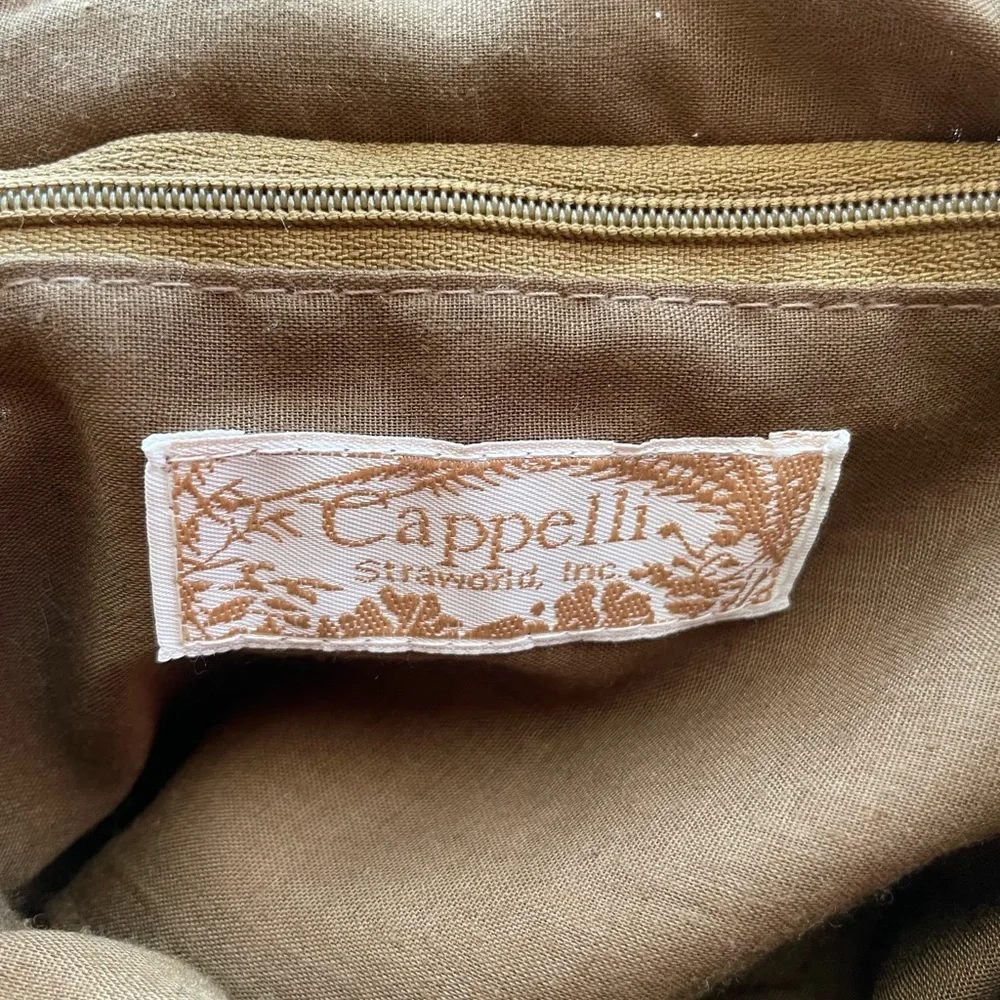 Cappelli Straworld Olive Green Woven Raffia Backpack Brown Faux Leather Trim‎